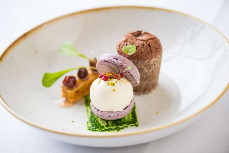 A warm dark fondant with mascarpone hazelnut