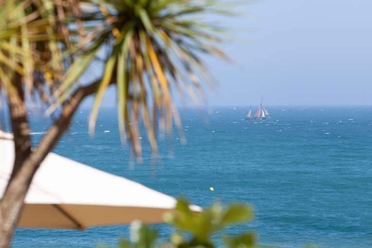 Sea view from the Royal Duchy hotel terrace on a sunny day