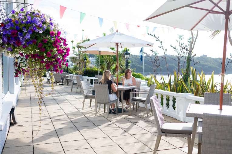Ladies on terrace at The Royal Duchy Hotel